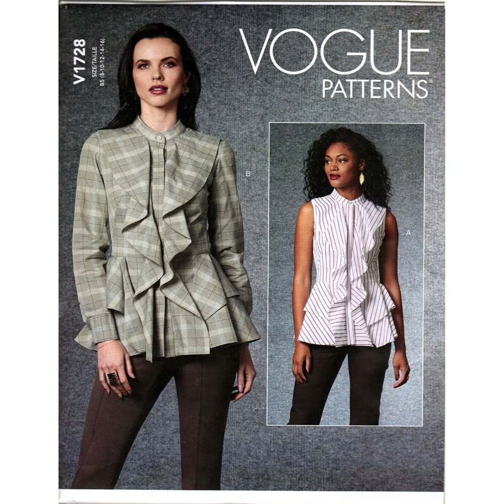 Vogue V1728 Misses 8 to 16 Ruffle Peplum Top Uncut Sewing Pattern